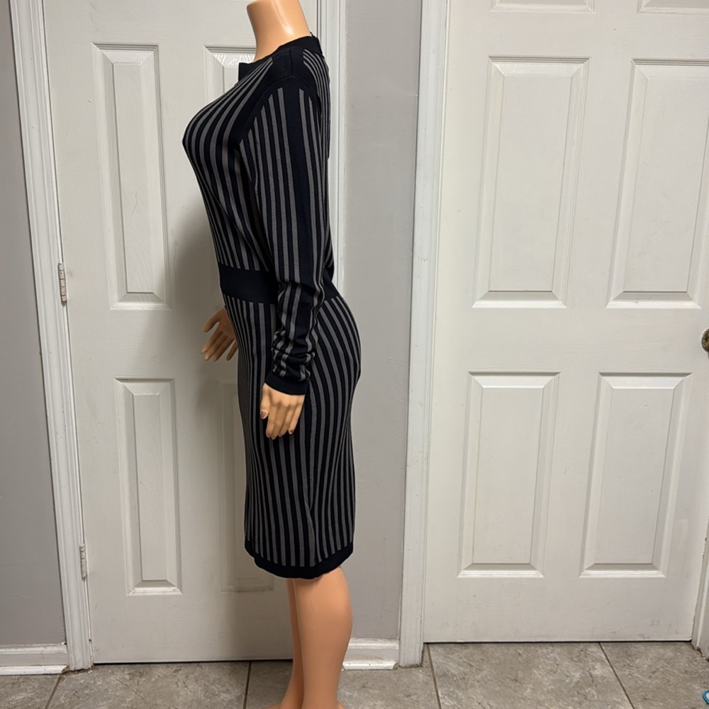 Y.A.S. Long Sleeve, Ribbed Knit Dress with Black and Grey Eegant Striped Dress - Picture 6 of 16